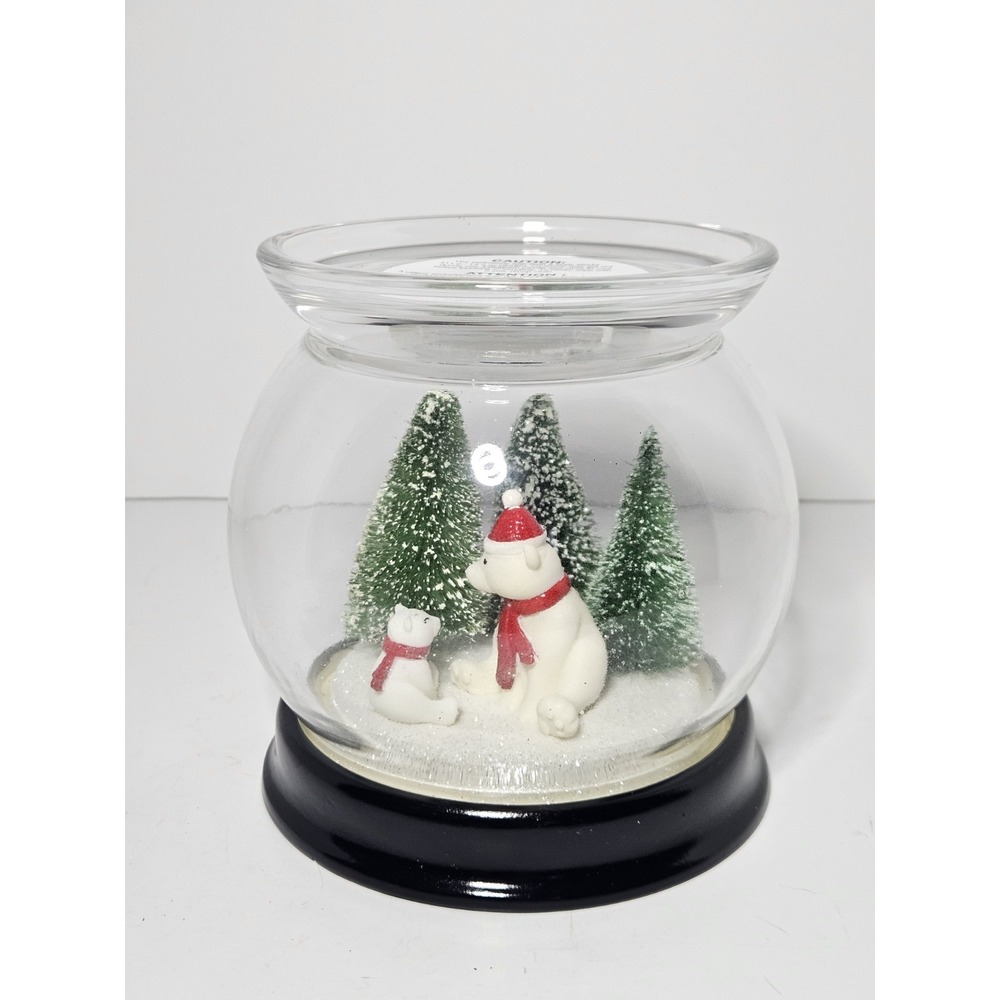 Bath & Body Works Polar Bear Christmas Snow Globe 3 Wick Candle Holder Pedestal